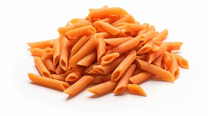 Poster - Close-up realistic photo featuring a small pile of ziti pasta on a white background Generative AI