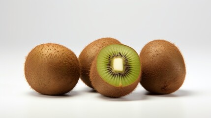 Aufkleber - Close-up realistic photo featuring three ripe, delicious kiwis on a white background Generative AI