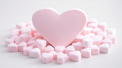 Aufkleber - Marshmallows in pastel pink, heart-shaped, arranged on a white background, soft lighting, sweet and romantic ambiance Generative AI