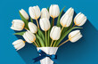 wallpaper, screensaver, cover, poster, tulips on a blue background, flowers, spring, space for text