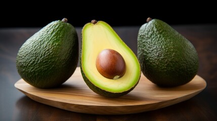 Aufkleber - Three ripe avocados captured in a close-up realistic photo against a white background Generative AI