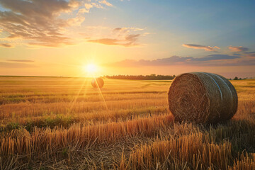 Wall Mural - Rural landscape image of summer sunset over a field