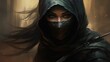 Futuristic female ninja mysterious black hood AI generated image