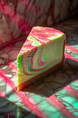 Poster - An illustration of a slice of pistachio swirled cheesecake, with a rich and creamy texture.