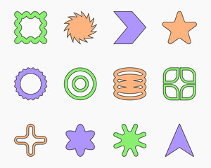 Poster - Set of retro symbols, shapes and signs in y2k aesthetic, abstract icons, web buttons, decorative design elements. Vector illustration.