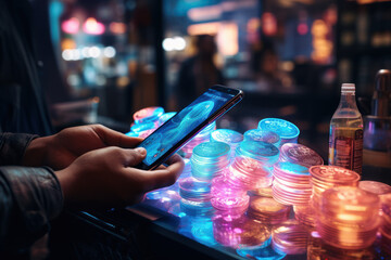 Poster - a person engaging in digital currency transactions in a cashless society, illustrating the evolution
