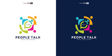 People Family Together Human Unity Chat Bubble Logo Vector Icon. People Talk Colorful Logo Design Concept