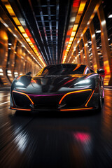 Futuristic sportcar on neon highway