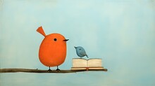 Cat In Orange Bird In Blue Cute Childlike Illustrations