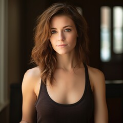 Poster - portrait of a young woman with brown hair and blue eyes