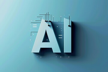 Poster - letters AI against blue background, connected by lines, network of artificial intelligence