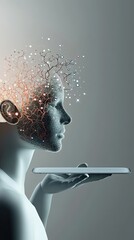 Poster - Digital human, neural network concept emanating from tablet, illustrating AI and machine learning