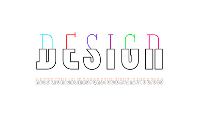Leinwandbilder - Simple long font, modern alphabet, multi-colored condensed letters and numbers, vector illustration 10eps