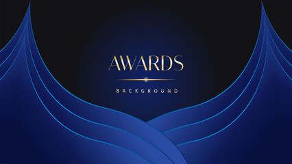 Wall Mural - Dark blue golden royal awards graphics background. Lines growing elegant shine spark. Luxury premium corporate abstract design template.