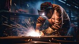 Fototapeta  - person welding onto sheet metal