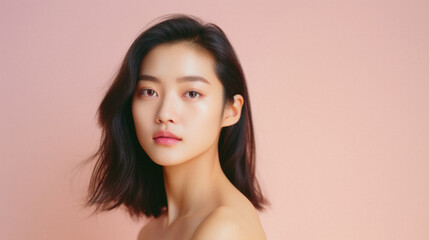 Portrait of beautiful young asian woman clean fresh bare skin concept .