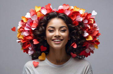 Wall Mural - portrait of a woman with heart shape origami