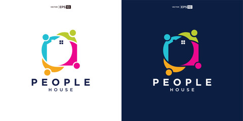 house home people human team work family colorful logo vector icon illustration