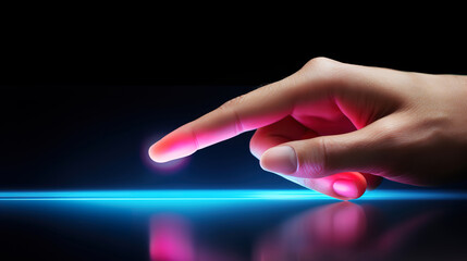 Poster - white light from the smartphone reflect your hand at night in the dar