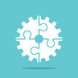 Cog of four jigsaw puzzle pieces. Teamwork, business, collaboration, management, technology, industry, partnership concept. Flat design. EPS 8 vector illustration, no transparency, no gradients