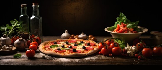 Wall Mural - Pizza with ingredients on a table