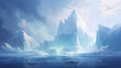 Antarctic landscape where gigantic icebergs emerge from the mist