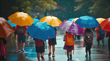 Colorful Umbrella In The Rain