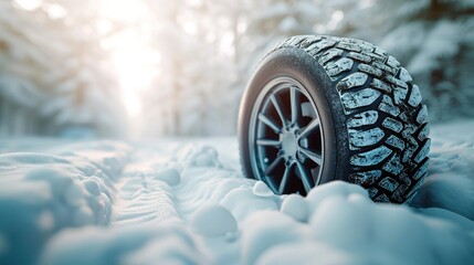 Wall Mural - A tire is sitting in the snow on top of a mound, AI