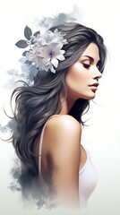 Wall Mural - Brunette woman with white flower in hair