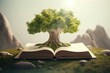 Open book with growth green tree abstract. Verdant natural wisdom erudition concept. Generate ai