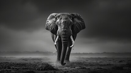 powerful image of an Elephant in black and white