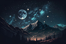 Sky With Stars In Mountains