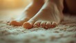 © starush - A close up of a woman's bare feet on the carpet, AI