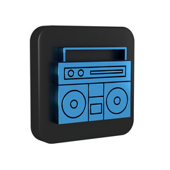 Sticker - Blue Home stereo with two speakers icon isolated on transparent background. Music system. Black square button.