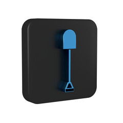 Poster - Blue Shovel icon isolated on transparent background. Gardening tool. Tool for horticulture, agriculture, farming. Black square button.