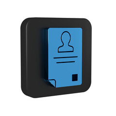 Canvas Print - Blue Identification badge icon isolated on transparent background. It can be used for presentation, identity of the company, advertising. Black square button.