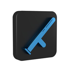 Poster - Blue Police rubber baton icon isolated on transparent background. Rubber truncheon. Police Bat. Police equipment. Black square button.