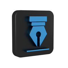 Sticker - Blue Fountain pen nib icon isolated on transparent background. Pen tool sign. Black square button.