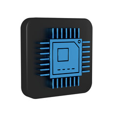 Poster - Blue Computer processor with microcircuits CPU icon isolated on transparent background. Chip or cpu with circuit board sign. Micro processor. Black square button.