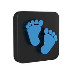 Sticker - Blue Baby footprints icon isolated on transparent background. Baby feet sign. Black square button.