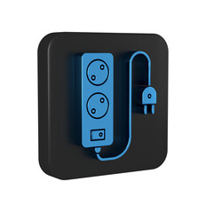 Poster - Blue Electric extension cord icon isolated on transparent background. Power plug socket. Black square button.