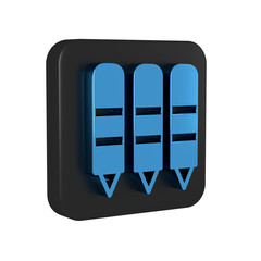 Poster - Blue Wax crayons for drawing icon isolated on transparent background. Black square button.