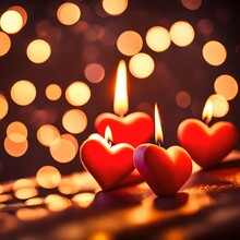 Heart Shaped Candles On Red Background