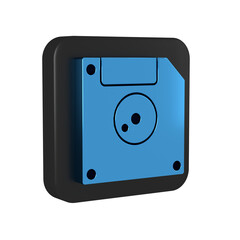 Poster - Blue Floppy disk for computer data storage icon isolated on transparent background. Diskette sign. Black square button.