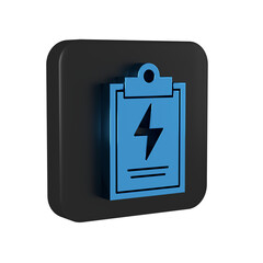 Poster - Blue Laboratory clipboard with checklist icon isolated on transparent background. Control list symbol. Black square button.