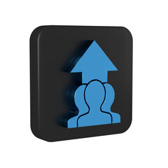 Wall Mural - Blue Growth chart and progress in people crowd icon isolated on transparent background. Arrow finance up. Businessman of success. Black square button.