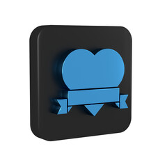 Canvas Print - Blue Heart and ribbon icon isolated on transparent background. Romantic symbol linked, join, passion and wedding. Valentine day symbol. Black square button.