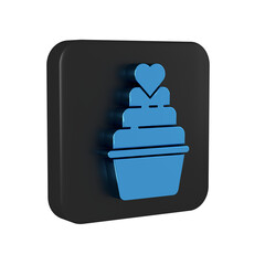 Sticker - Blue Wedding cake with heart icon isolated on transparent background. Black square button.