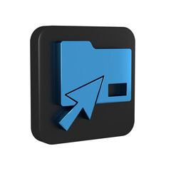 Poster - Blue Cursor click document folder icon isolated on transparent background. Accounting binder symbol. Bookkeeping management. Black square button.