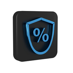 Wall Mural - Blue Loan percent icon isolated on transparent background. Protection shield sign. Credit percentage symbol. Black square button.